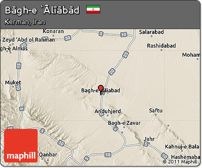 Shaded Relief Map of Bāgh-e `Ālīābād