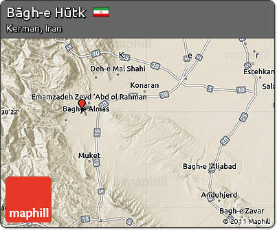 Shaded Relief Map of Bāgh-e Hūtk