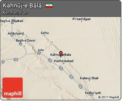 Shaded Relief Map of Kahnūj-e Bālā
