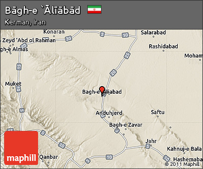 Shaded Relief Map of Bāgh-e `Ālīābād