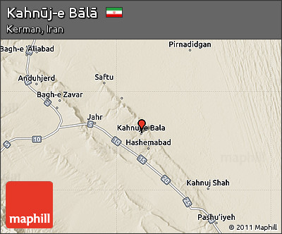 Shaded Relief Map of Kahnūj-e Bālā