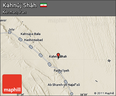 Shaded Relief Map of Kahnūj Shāh