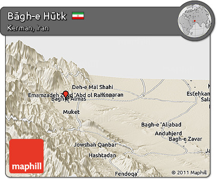 Shaded Relief Panoramic Map of Bāgh-e Hūtk