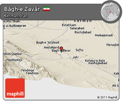 Shaded Relief Panoramic Map of Bāgh-e Zavār