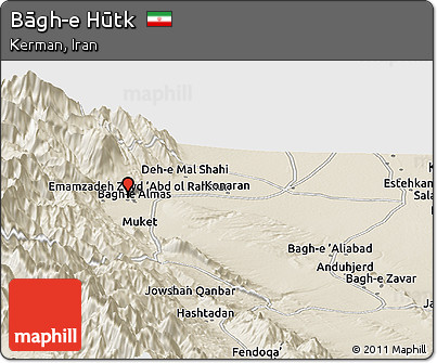 Shaded Relief Panoramic Map of Bāgh-e Hūtk