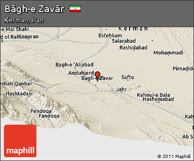 Shaded Relief Panoramic Map of Bāgh-e Zavār