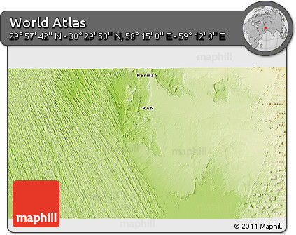Physical 3D Map of the Area around 30° 13' 46" N, 58° 43' 30" E