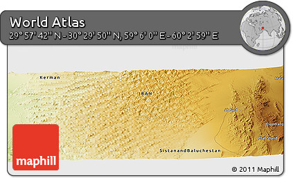 Physical Panoramic Map of the Area around 30° 13' 46" N, 59° 34' 30" E