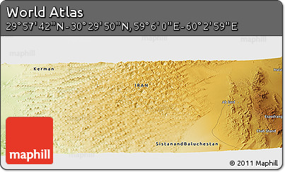 Physical Panoramic Map of the Area around 30° 13' 46" N, 59° 34' 30" E