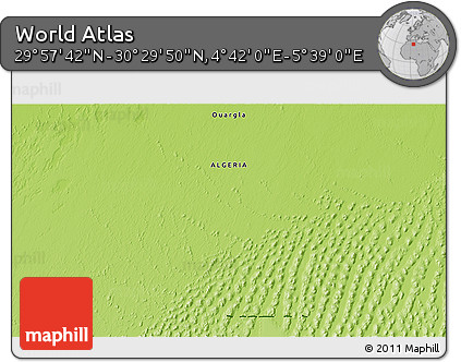 Physical 3D Map of the Area around 30° 13' 46" N, 5° 10' 30" E