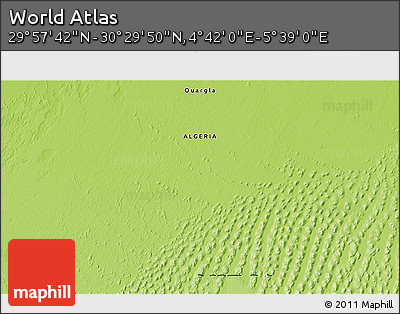 Physical 3D Map of the Area around 30° 13' 46" N, 5° 10' 30" E