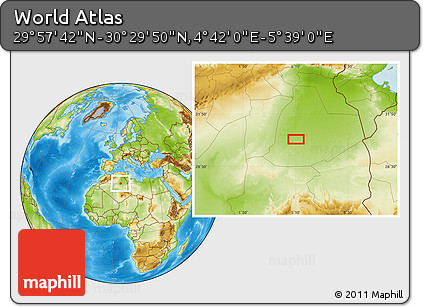 Physical Location Map of the Area around 30° 13' 46" N, 5° 10' 30" E