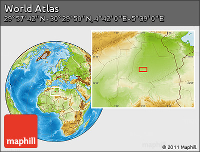 Physical Location Map of the Area around 30° 13' 46" N, 5° 10' 30" E