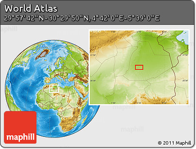 Physical Location Map of the Area around 30° 13' 46" N, 5° 10' 30" E