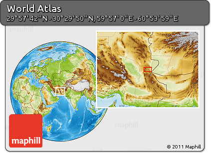 Physical Location Map of the Area around 30° 13' 46" N, 60° 25' 29" E