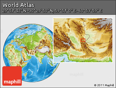Physical Location Map of the Area around 30° 13' 46" N, 60° 25' 29" E