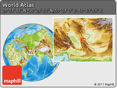 Physical Location Map of the Area around 30° 13' 46" N, 60° 25' 29" E