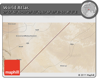 Satellite 3D Map of the Area around 30° 13' 46" N, 61° 16' 29" E
