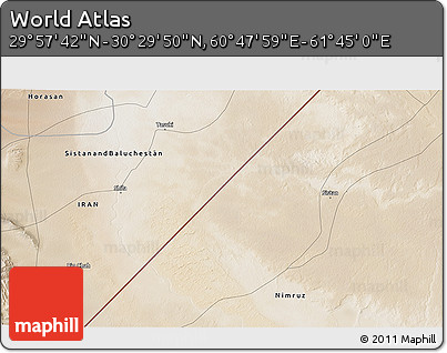Satellite 3D Map of the Area around 30° 13' 46" N, 61° 16' 29" E