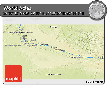 Physical 3D Map of the Area around 30° 13' 46" N, 62° 7' 30" E