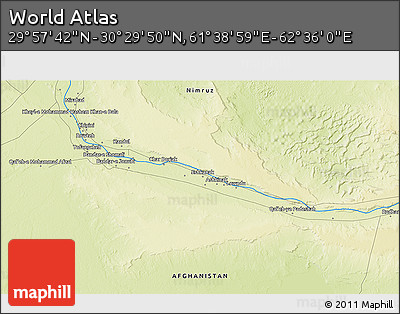 Physical 3D Map of the Area around 30° 13' 46" N, 62° 7' 30" E