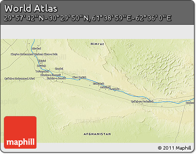 Physical 3D Map of the Area around 30° 13' 46" N, 62° 7' 30" E