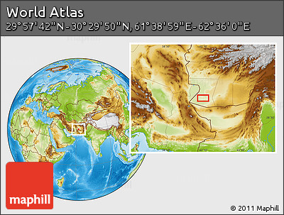 Physical Location Map of the Area around 30° 13' 46" N, 62° 7' 30" E
