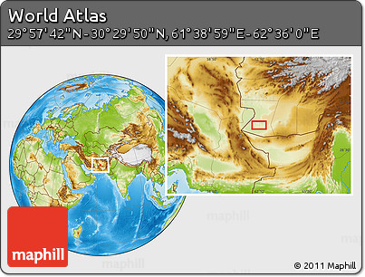 Physical Location Map of the Area around 30° 13' 46" N, 62° 7' 30" E
