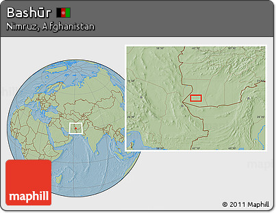 Savanna Style Location Map of Bashūr, hill shading