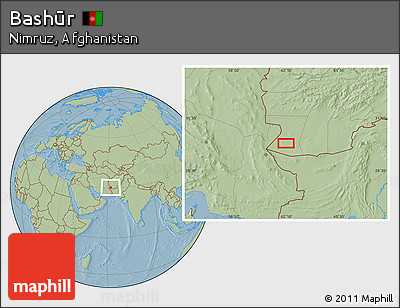 Savanna Style Location Map of Bashūr, hill shading