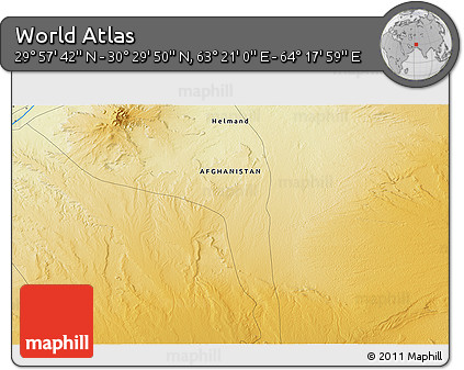 Physical 3D Map of the Area around 30° 13' 46" N, 63° 49' 30" E