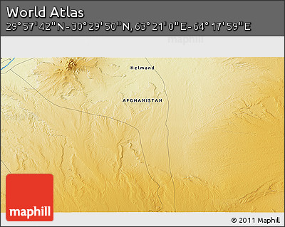 Physical 3D Map of the Area around 30° 13' 46" N, 63° 49' 30" E