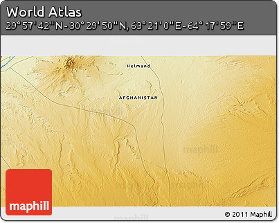 Physical 3D Map of the Area around 30° 13' 46" N, 63° 49' 30" E