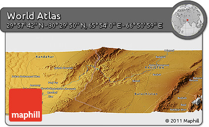 Physical Panoramic Map of the Area around 30° 13' 46" N, 66° 22' 30" E