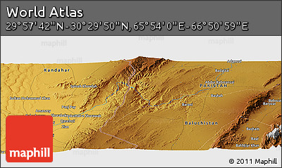 Physical Panoramic Map of the Area around 30° 13' 46" N, 66° 22' 30" E