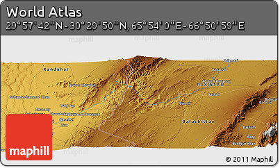 Physical Panoramic Map of the Area around 30° 13' 46" N, 66° 22' 30" E