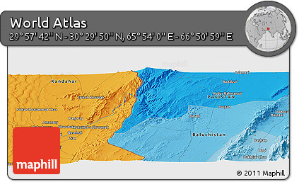 Political Panoramic Map of the Area around 30° 13' 46" N, 66° 22' 30" E
