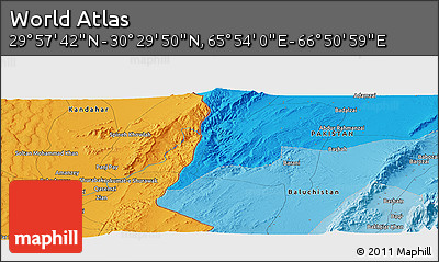 Political Panoramic Map of the Area around 30° 13' 46" N, 66° 22' 30" E