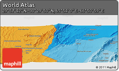 Political Panoramic Map of the Area around 30° 13' 46" N, 66° 22' 30" E