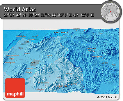 Political 3D Map of the Area around 30° 13' 46" N, 67° 13' 29" E