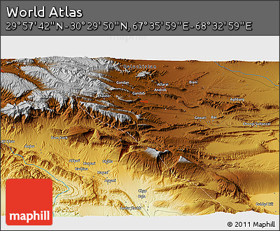 Physical 3D Map of the Area around 30° 13' 46" N, 68° 4' 29" E