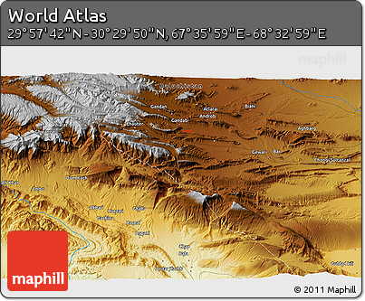 Physical 3D Map of the Area around 30° 13' 46" N, 68° 4' 29" E