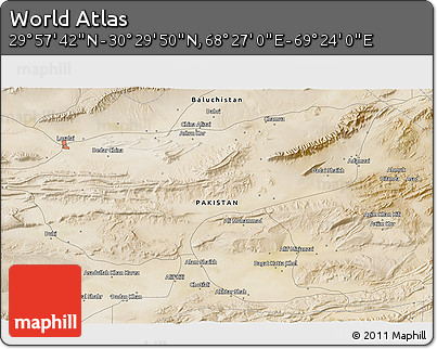 Satellite 3D Map of the Area around 30° 13' 46" N, 68° 55' 30" E