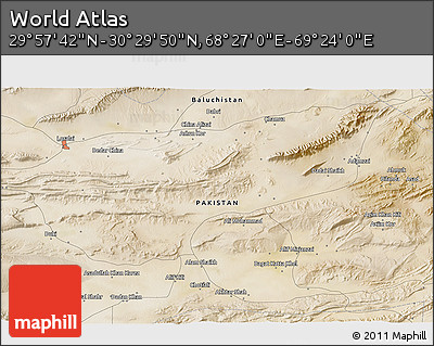 Satellite 3D Map of the Area around 30° 13' 46" N, 68° 55' 30" E