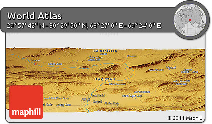 Physical Panoramic Map of the Area around 30° 13' 46" N, 68° 55' 30" E