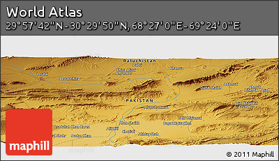 Physical Panoramic Map of the Area around 30° 13' 46" N, 68° 55' 30" E