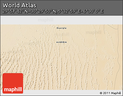 Satellite 3D Map of the Area around 30° 13' 46" N, 6° 1' 30" E