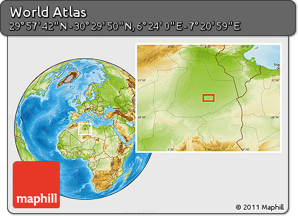 Physical Location Map of the Area around 30° 13' 46" N, 6° 52' 30" E