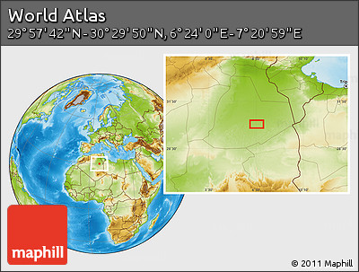 Physical Location Map of the Area around 30° 13' 46" N, 6° 52' 30" E