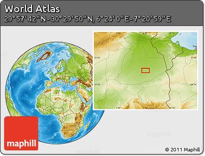 Physical Location Map of the Area around 30° 13' 46" N, 6° 52' 30" E